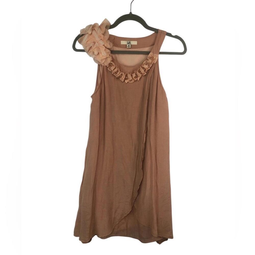 Elegant Peach Sleeveless Dress by Ya Los Angeles with Floral and Bead Accent